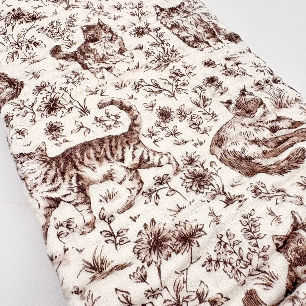 Rachel Ashwell Farmhouse Cat Toile Cotton Gauze Kitchen Towels Set of 2 Brown